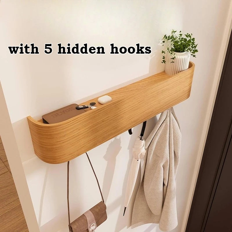 Porte-manteau en bois mural vert avec 5 crochets et étagère