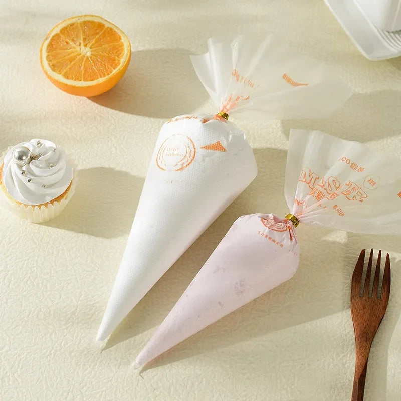 sacs pâtisserie blancs imprimés orange coniques taille respectueux environnement usage unique