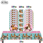 assiettes anniversaire chevaux filles fleurs nappe table enfant illustration mariage noël fêtes