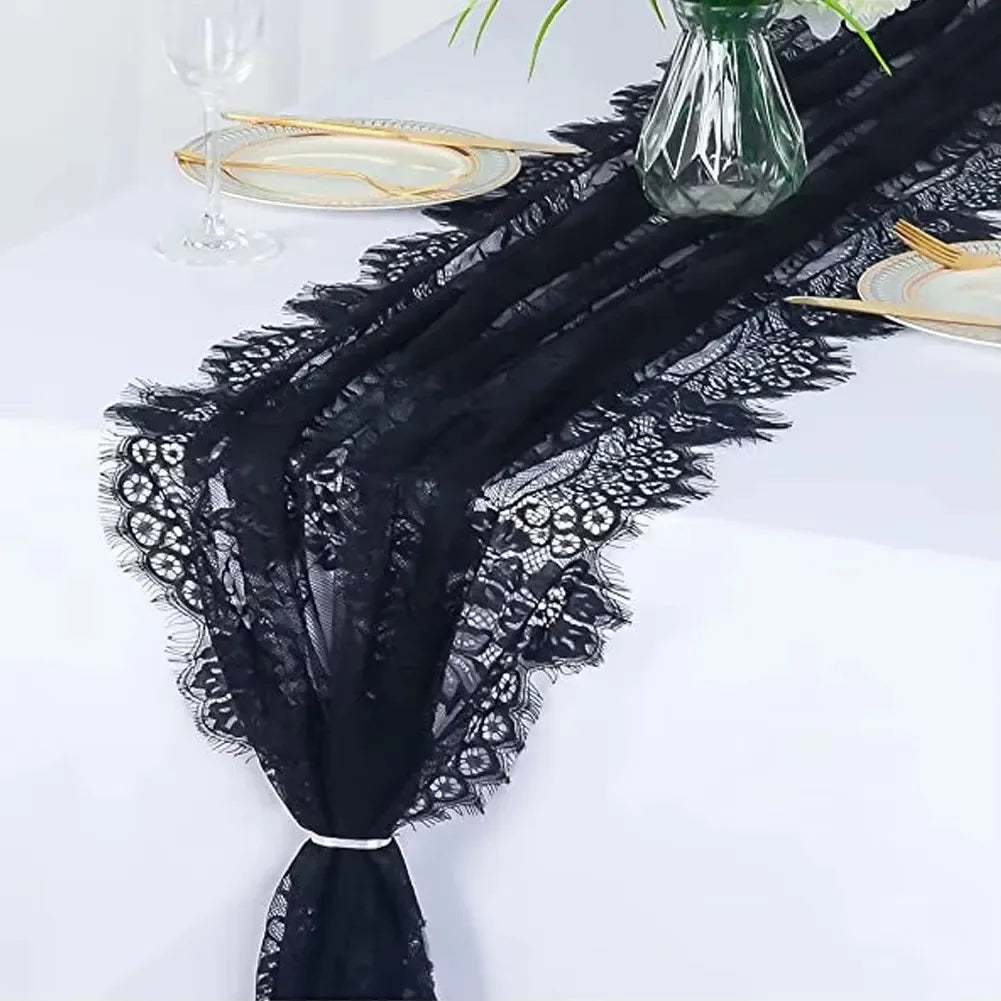 nappe dentelle blanche romantique decoration table mariage theme anniversaire festive 30cmx300cm