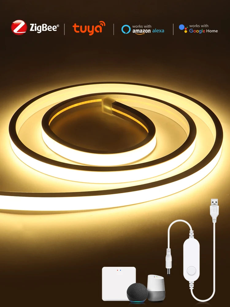 ruban led blanc adhésif dimmable wifi zigbee tuya alexa controleur moderne minimaliste