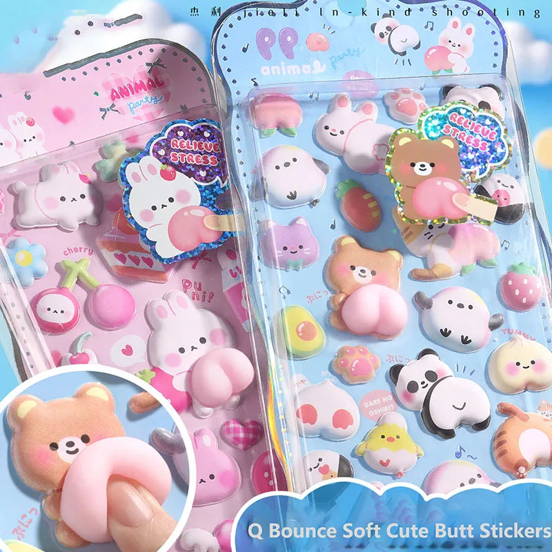 stickers mignons kawaii ours lapins fruits coeurs gâteaux adhésifs boîte rangement porte clés étui