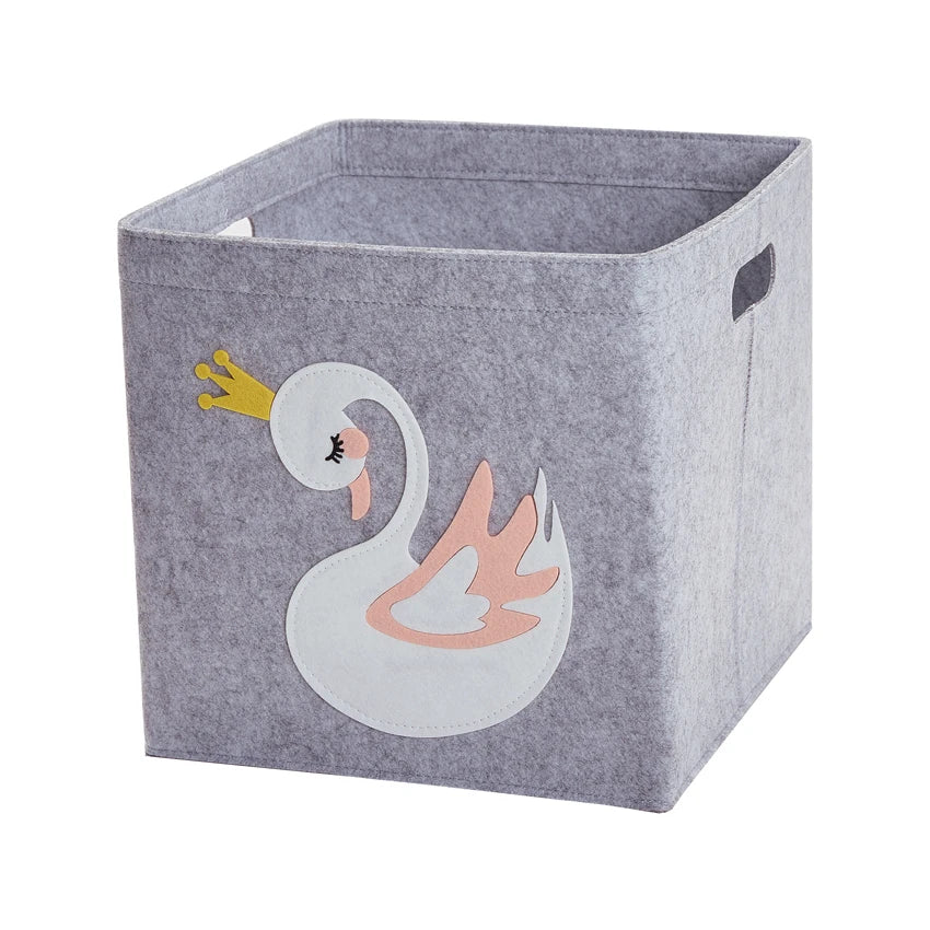 boîte rangement tissu felt pliable animaux motif gris clair enfant jouets vêtements poignées