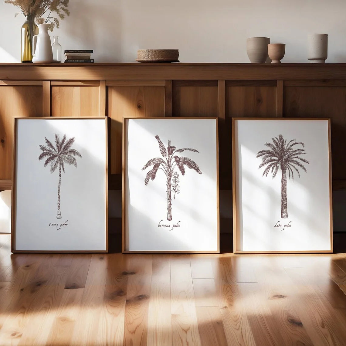 toiles d'art palmiers minimaliste plage surf décoration murale maison blanc gris abstrait