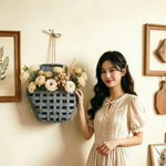 panier tressé suspension murale fleurs plantes séchées rustique bohème champêtreversible crochet