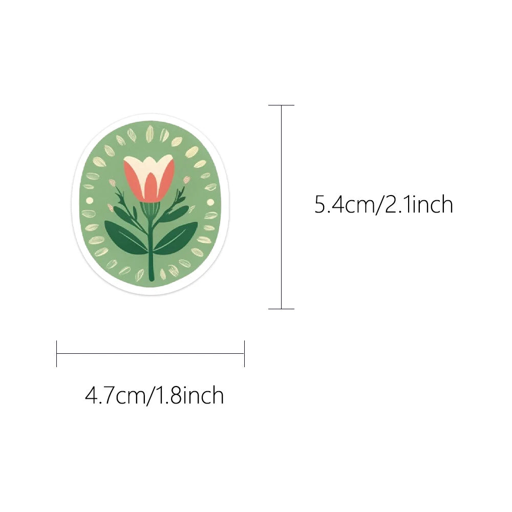 sticker rétro fleurs vertes papillons feuilles géométrique scrapbooking journal bagages illustration adhesive