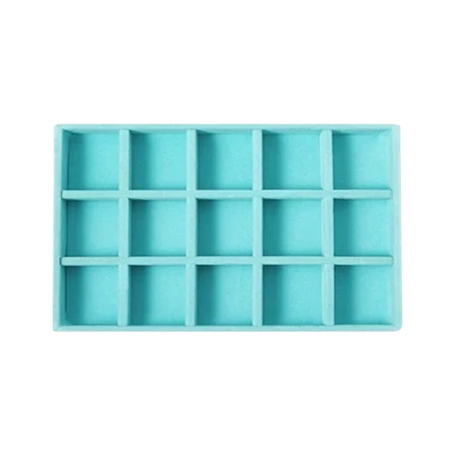 présentoir bijoux boîte turquois velours moderne pendentifs boucles d'oreilles rangement organisation plateau