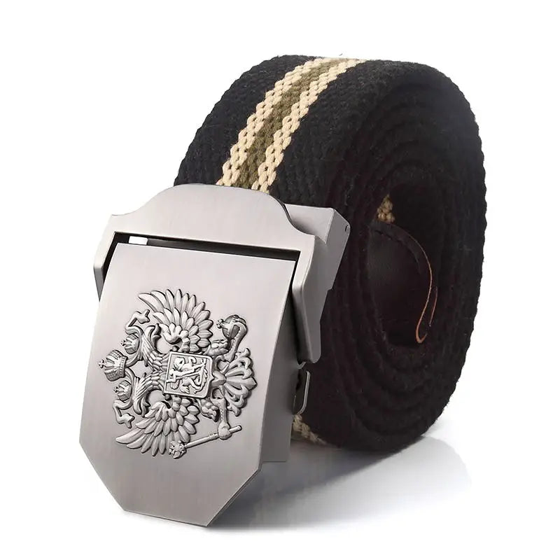 ceinture homme toile métal camouflage noir double aigle militaire décontracté opacité