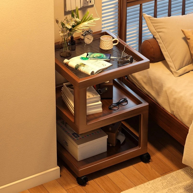 table d'appoint moderne table nuit roulettes tiroirs meuble chambre coucher