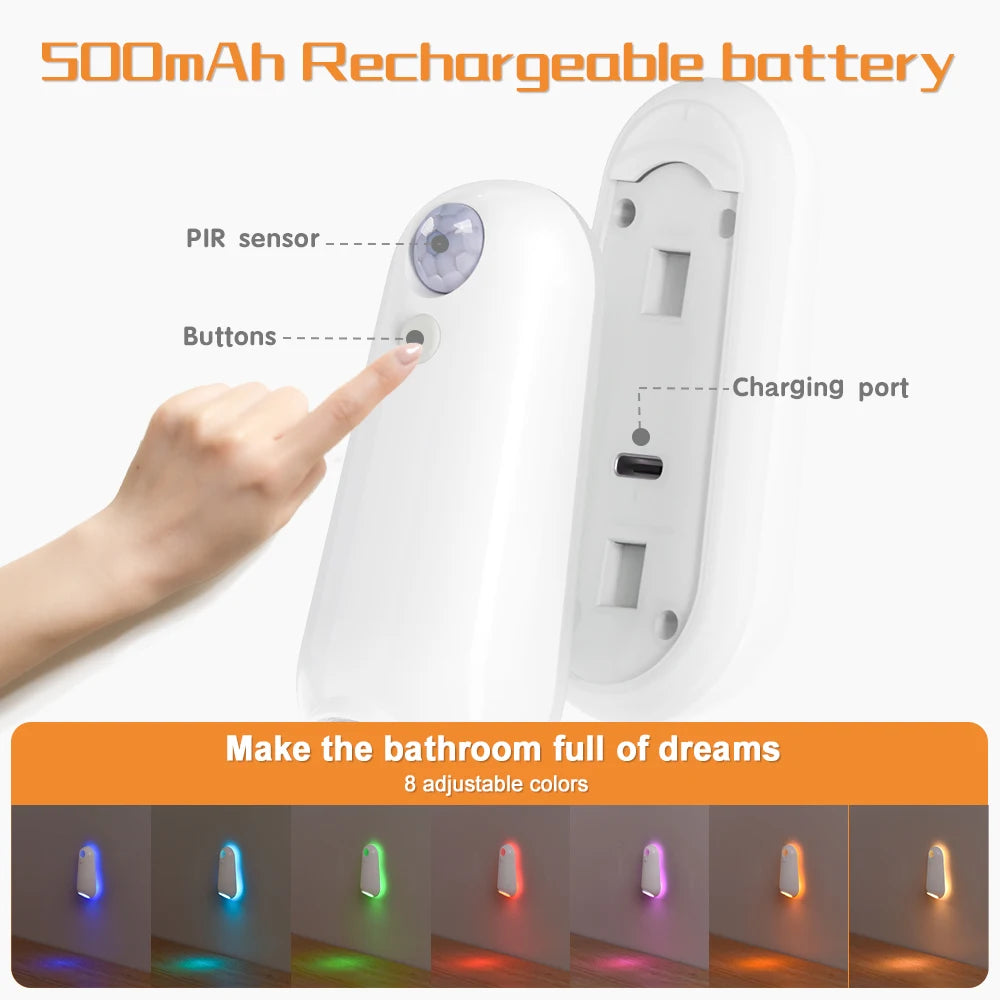 lampe toilette blanche moderne capteur mouvement recharge usb adhésif flux lumineux faible