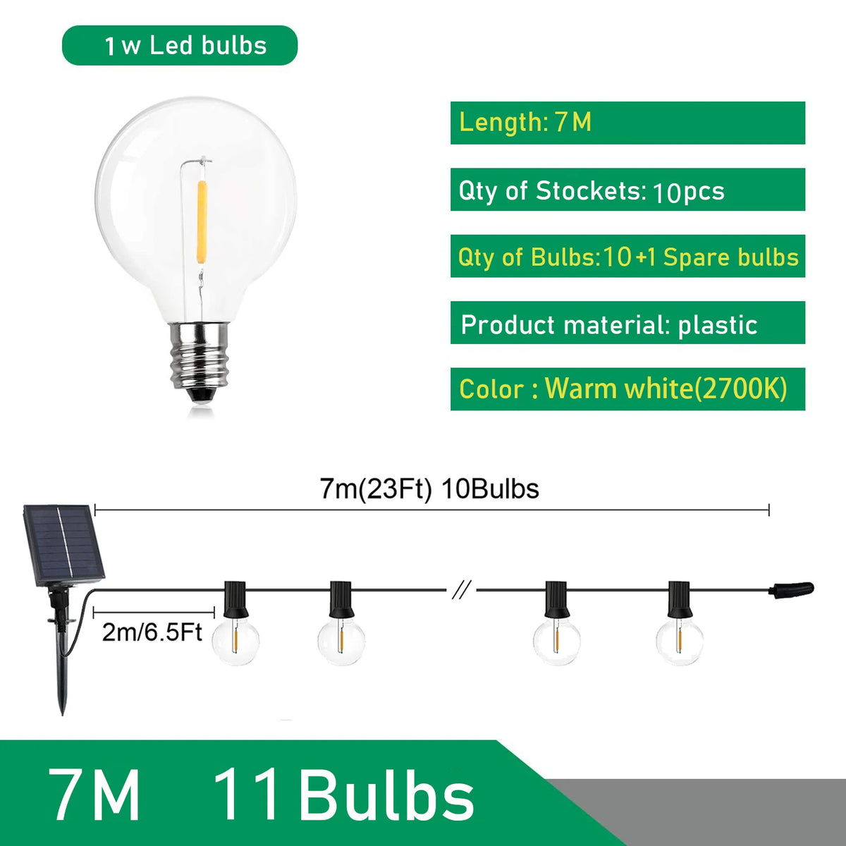 guirlande lumineuse solaire led transparente moderne 10m 21 ampoules clips extérieure jardin fête noël