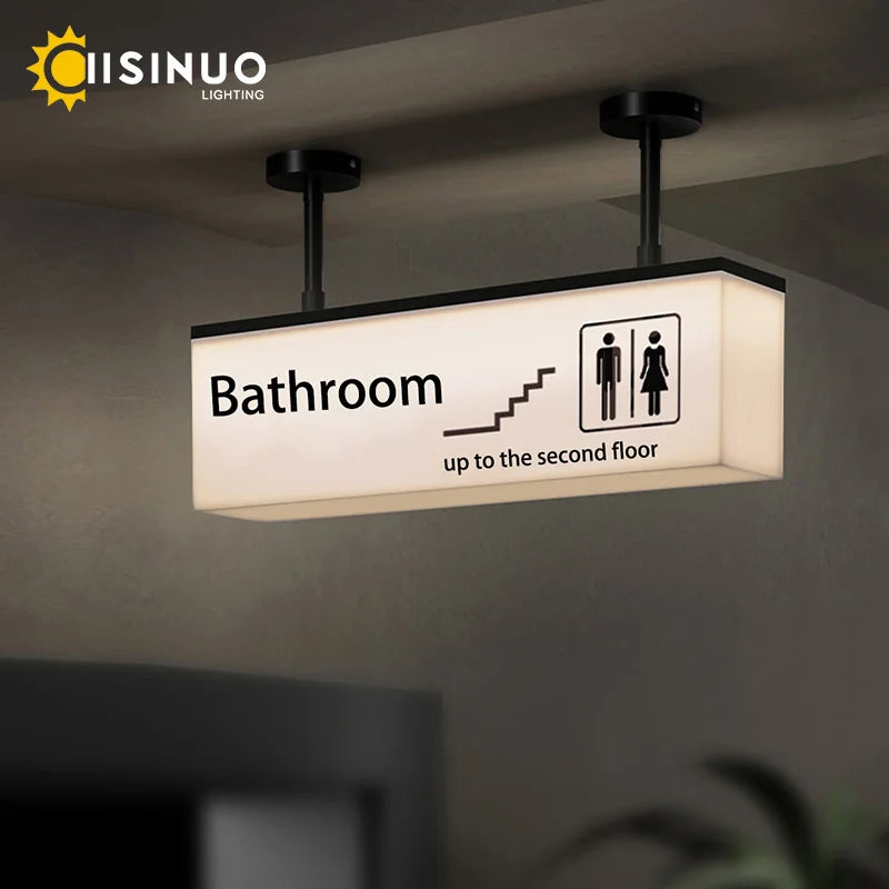 panneau indicateur lumineux led moderne toilets pictogrammes grunge beige noir minimaliste