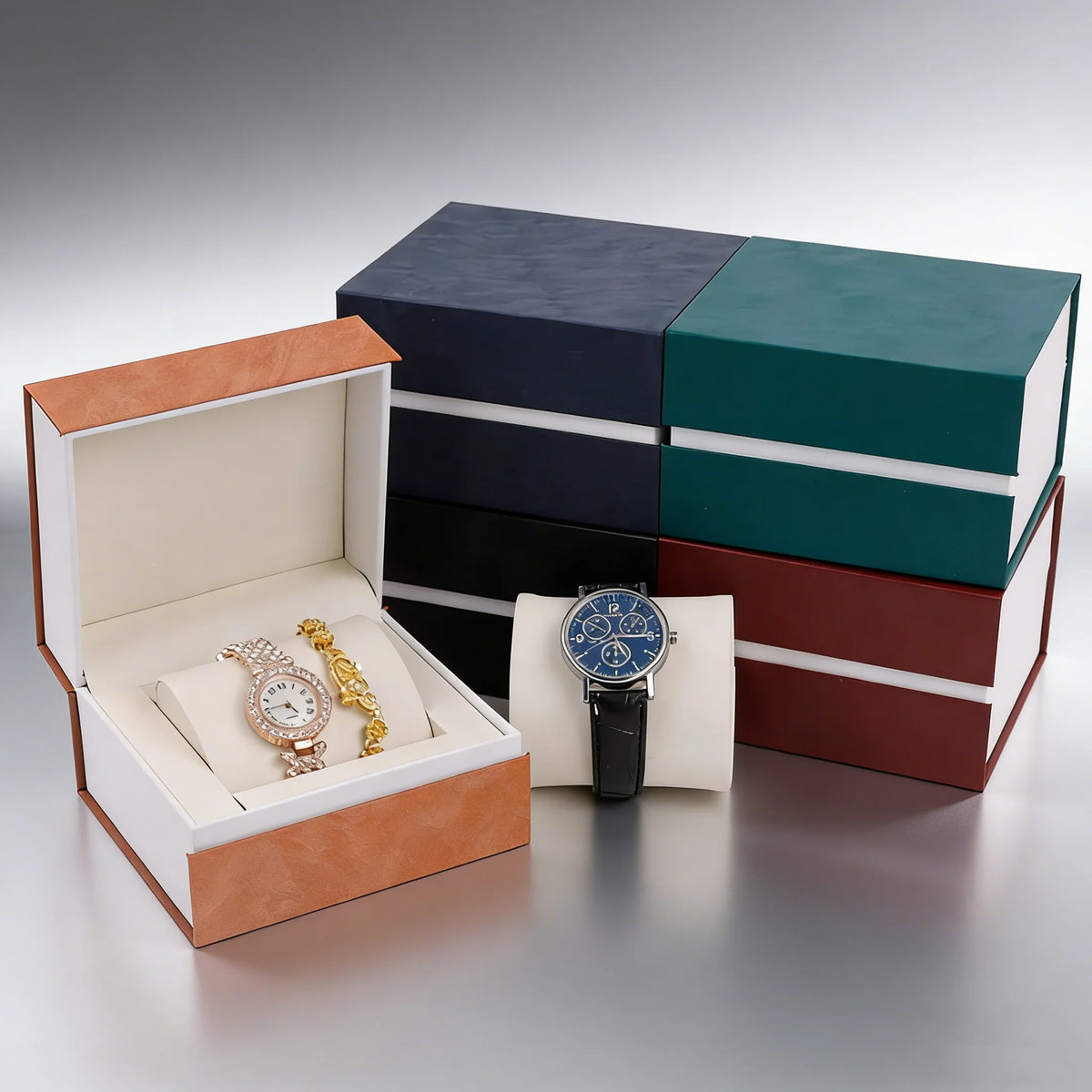 présentoir montres cuir or acier inoxydable élégant moderne boîte rangement voyage