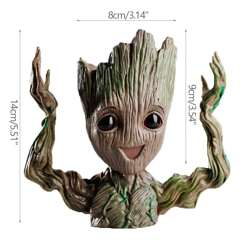 cache pot créatif marron vert texture bois personnage groot fleur intérieur décoration maison artisanat