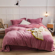 housse couette velours rose fuchsia crème moderne cosy literie ensemble taies oreillers