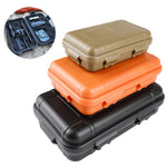 boîte rangement pratique robuste noire orange beige motifs géométriques contenant trousse secours lampe couteau