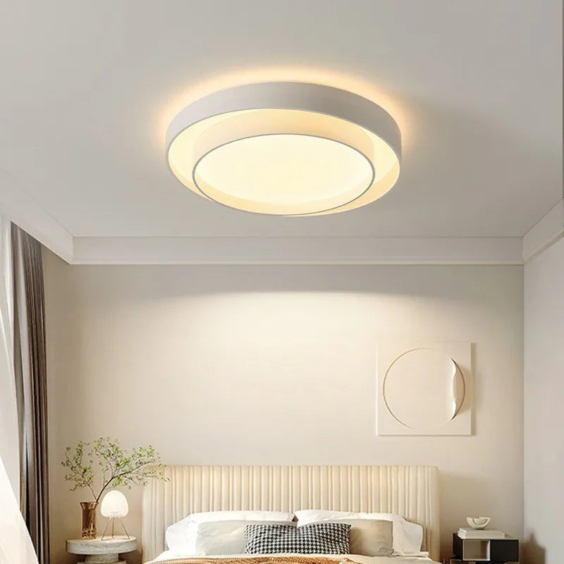 plafonnier led moderne minimaliste blanc gris rond lisse intérieur salon chambre