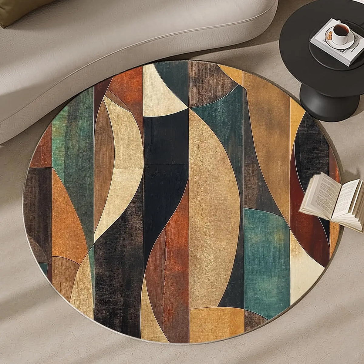 tapis rond géométrique multicolore moderne salon chambre enfants 80x80 cm 120x120 cm anti dérapant