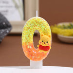 bougies anniversaire chiffre winnie ourson sequins dorés jaune orange blanc