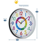 horloge murale moderne enfants chiffres colorés fond blanc cadre argenté silencieuse salon chambre