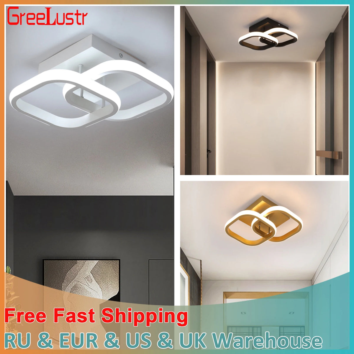 plafonnier led moderne géométrique anneaux superposés luminaire acrylique salon chambre couloir intérieur
