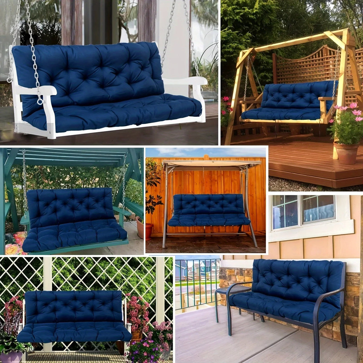 coussin balançoire bleu marine tufté antidérapant confortable double face 50x120cm coton pp polyester hand