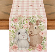 nappe table lin motif lapins carreaux rose blanc marron printemps estival farmhouse