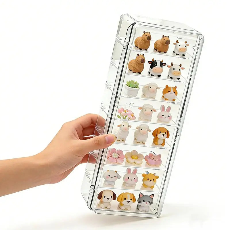 boîte rangement transparente étagères figurines animaux bijoux organisation anti poussière minimaliste