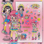 sticker autocollant rose personnages animés coeurs étoiles fruits opacité illustration cartoon multicolore