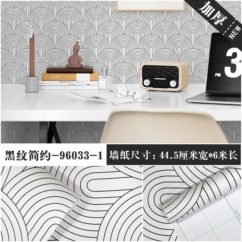papier peint auto adhésif mur noir blanc motif géométrique moderne 3d opaquet 6mètres