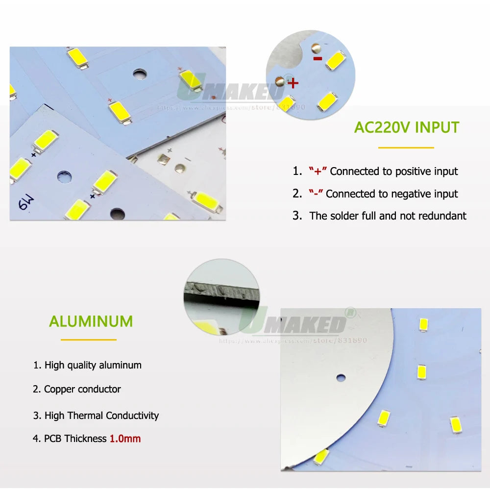 Plaque led downlight 6w 12w 18w blanc mat moderne 45x45 85x85 mm smd5730