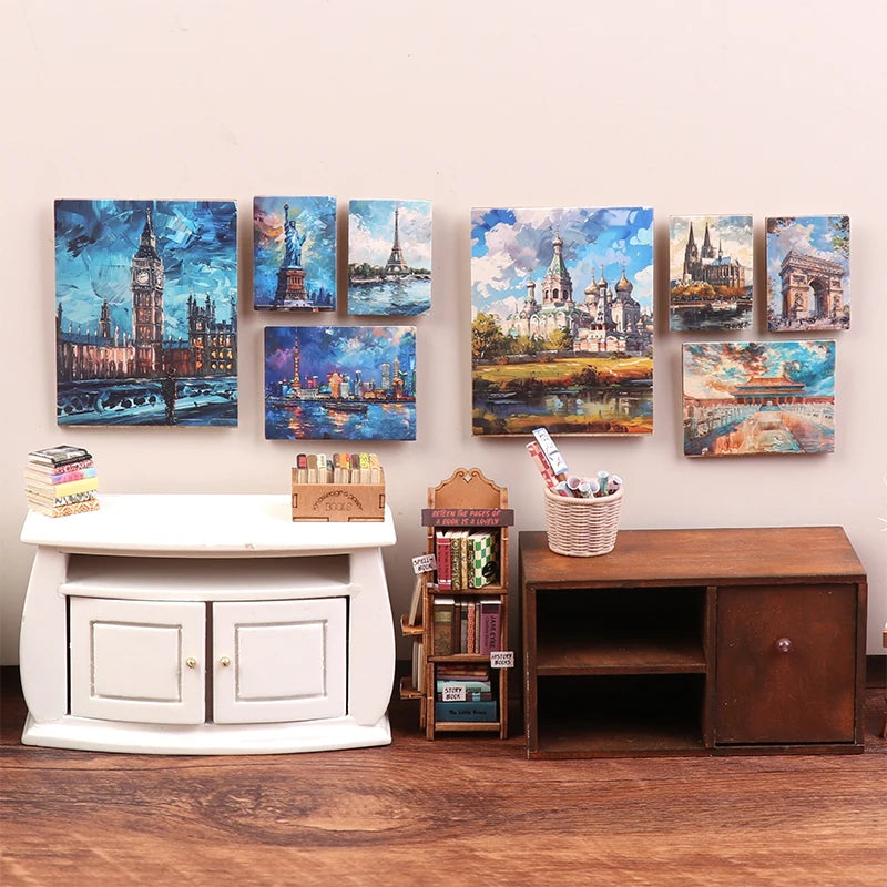 tableaux peinture l'huile impressionnistes paysages urbains architecture célèbre bois miniature