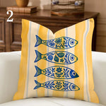 coussin carré moderne polyester imprimé rayures léopard ammonite bleu rouge vert blanc diagonal horizontal