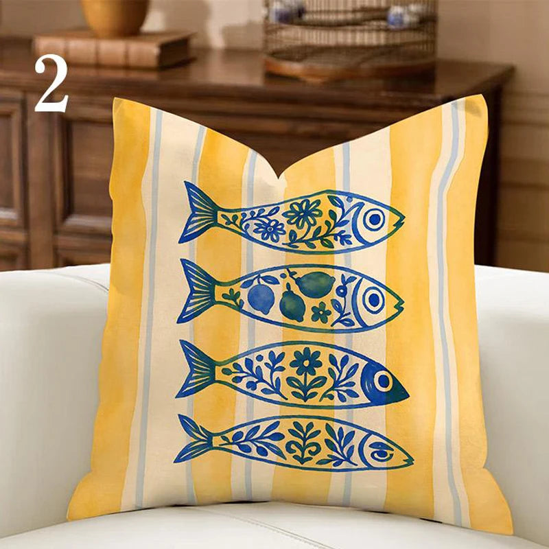 coussin carré moderne polyester imprimé rayures léopard ammonite bleu rouge vert blanc diagonal horizontal