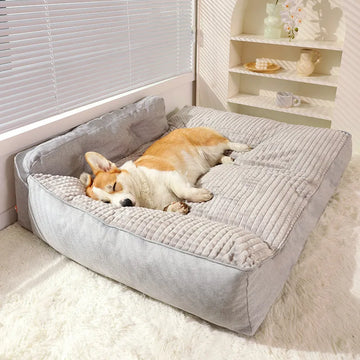 lit chien gris carreaux confortable coussin intégré taille moyenne grande polyester chauffage