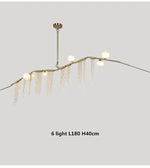 suspension lumineuse moderne dorées franges opalescentes élégante led lumières 180cm doré blanc
