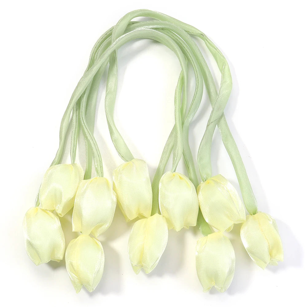 Décoration intérieure tulipes artificielles 3D fleurs polyester accessoires cheveux élastiques vert rose blanc