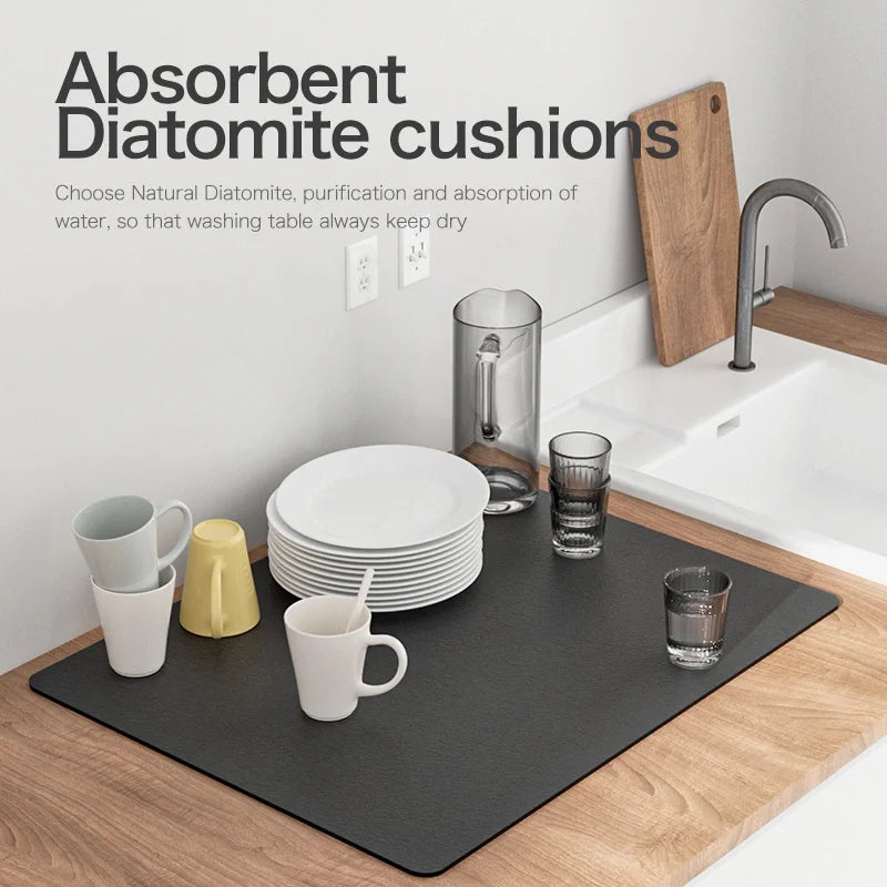 tapis absorbant diatomée noir motif litchi moderne imperméable table cuisine