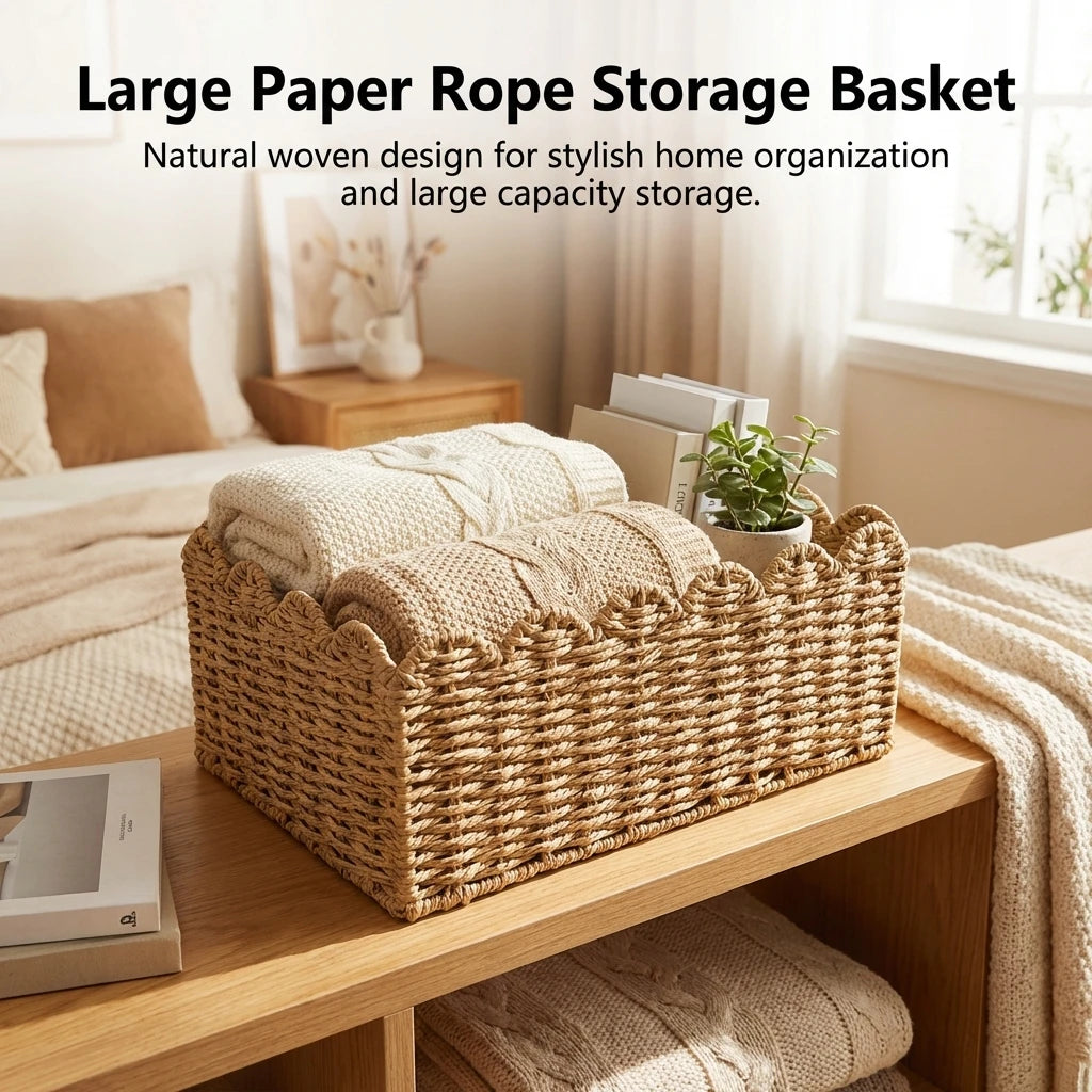 panier rangement tressé osier naturel rustique bohème salon chambre organisation rangement serviettes peluches