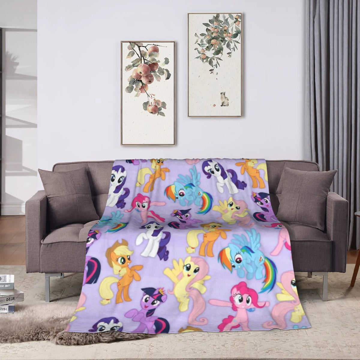couverture polaire violet clair motif poneys arc ciel moderne portable anti boulochage