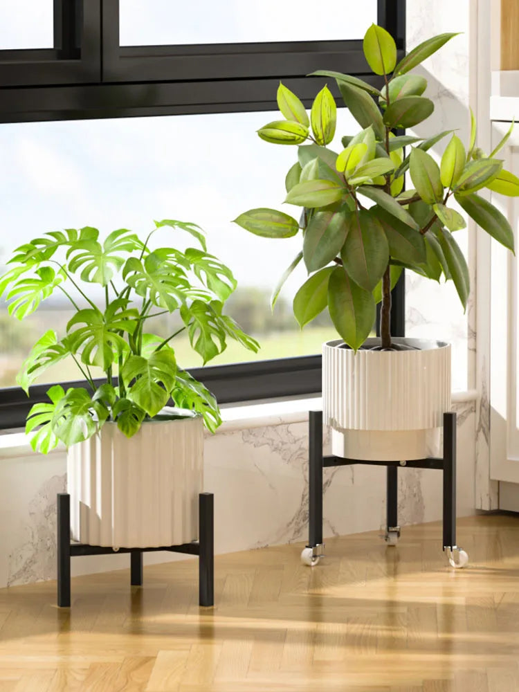 support plantes réglable métal noir blanc moderne étagères extensibles assemblage facile pot plateforme jardinière