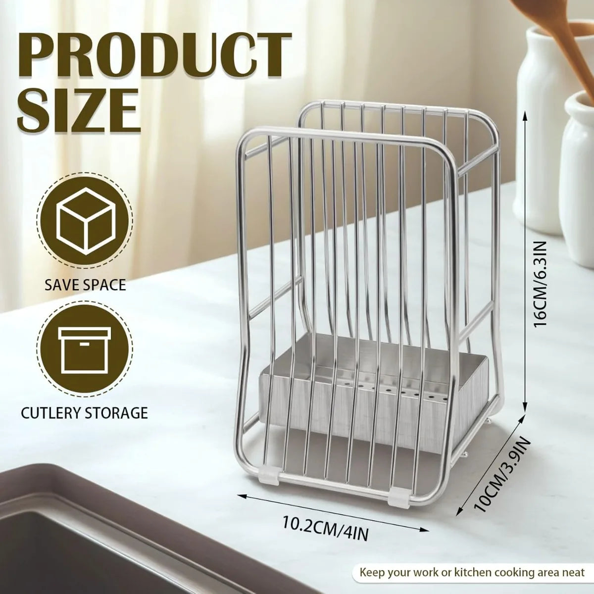 porte couverts réutilisable acier inoxydable moderne lisse argenté antiderapants plateau détachable comptoir rangement