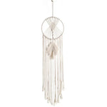 tapisserie murale macramé dreamcatcher blanc plumes franges boho artisanal chambre enfant decoration