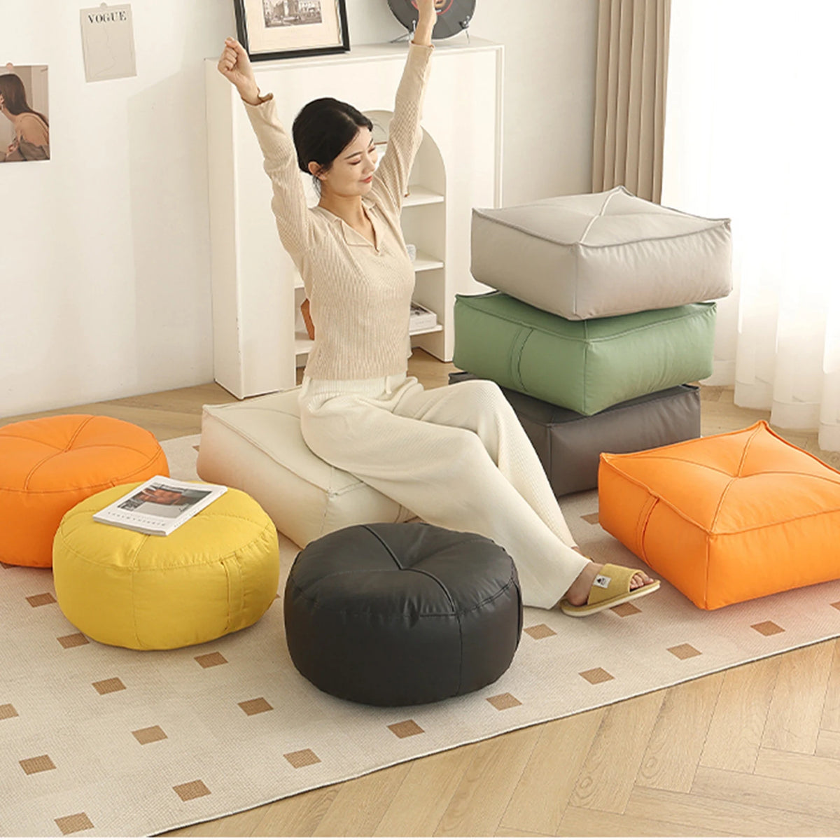 coussin sol orange gris minimaliste cuir aspect mat lavable moderne adultes
