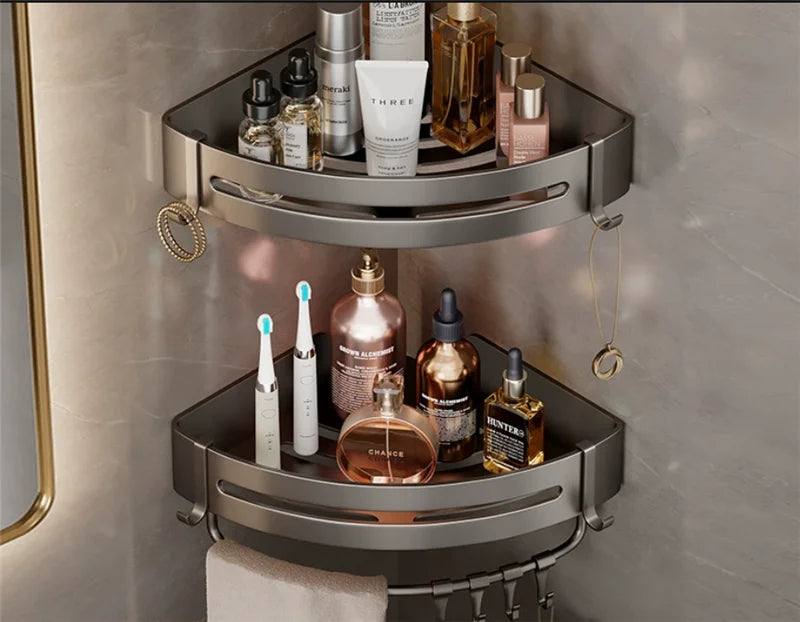 étagère salle bain gris moderne adhésif alliage aluminium poli unique niveau rangement góc
