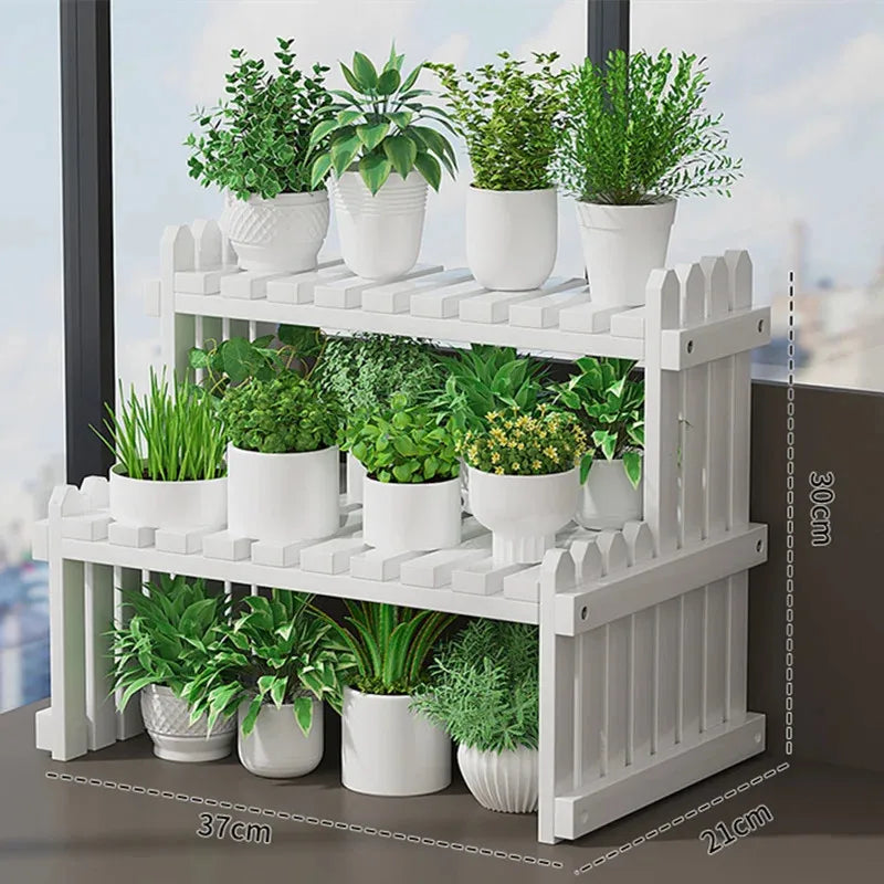 étagère moderne deux niveaux bambou naturel plantes livres bois clair minimaliste
