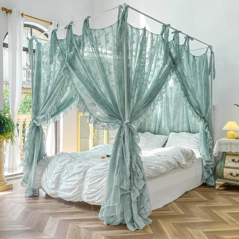 moustiquaire rideau lit dentelle blanche transparente classique trois portes chambre coucher