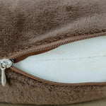 coussin ergonomique forme oreiller voyage marron beige doux mousse blanche zip métallique