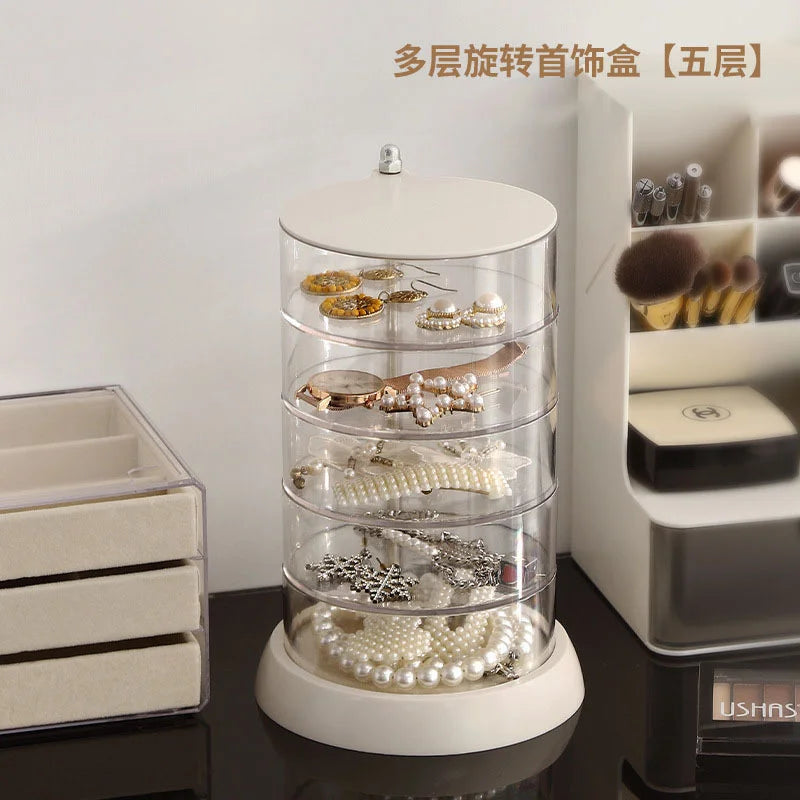 boîte bijoux rotative transparente moderne rangement clips élastiques bracelets cheveux minimaliste blanc