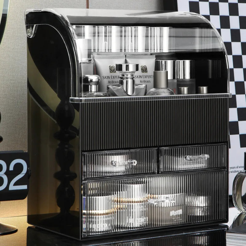boîte rangement cosmétique noir rayures verticales moderne réutilisable plastique